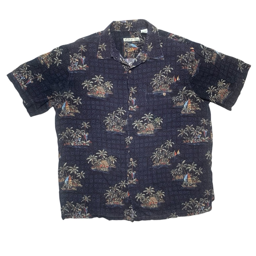 Batik Bay Vintage 90s Men's Black button up short sleeve Hawaiian Shirt